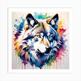 Vibrant Detailed Wolf Painting Art Print