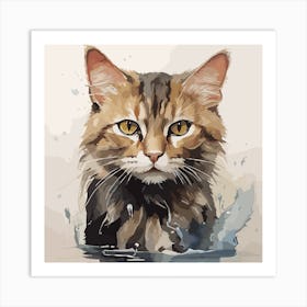 Serious Meow in Water Painting Art Print