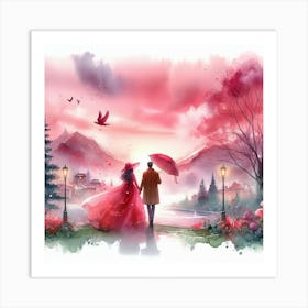 Couple Walking In The Park 1 Art Print