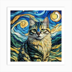 Starry Night Cat Art Print