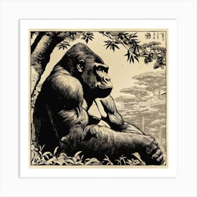 Gorilla Under A Tree Art Print