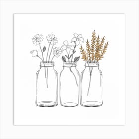 Flower Jars Line Art Print Painting(2) Art Print