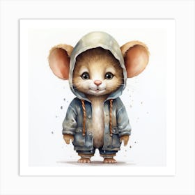 Watercolour Cartoon Mouse In A Hoodie 1 Art Print