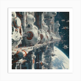 A Colossal, Futuristic Space Station Orbits Above Earth Art Print