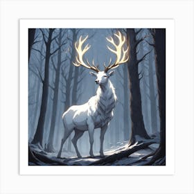 A White Stag In A Fog Forest In Minimalist Style Square Composition 32 Art Print