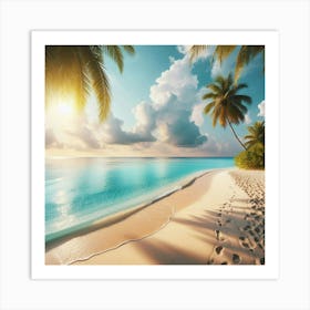 Tropical Beach With Palm Trees Art Print