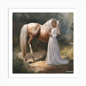 Woman And A Horse Art Print