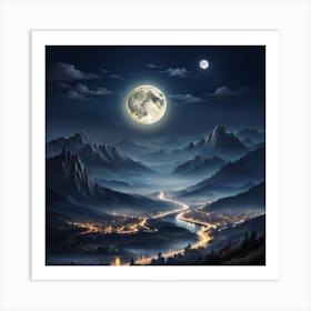 Full Moon Over The Valley Art Print