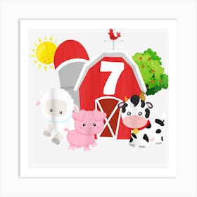 Farm Animals 7th Birthday 7 Year Old Birthday Party Art Print