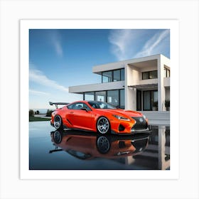 A Sleek, Vibrant Orange Lexus Lfa With An Aggressive Full Body Kit, Comprised Of Carbon Fiber (1) Art Print