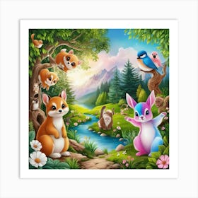 Cute Animals In The Forest Art Print