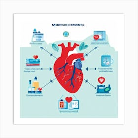 Pathology Illustration Depicting A Human Heart Surrounded By Medical Symbols Heart Disease Manageme Art Print