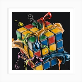 Colorful Rubiks Cube Dripping Paint 11 Art Print