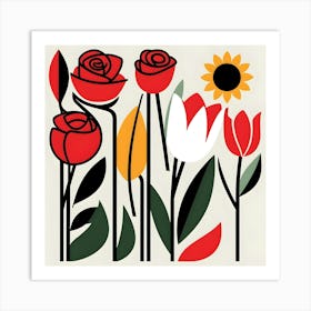 Flowers And Sunflowers Art Print