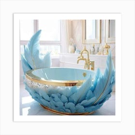 Blue Feathered Bathtub Art Print