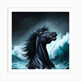 Black Horse In The Sea Art Print