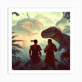 Dinosaurs In The Jungle 1 Art Print