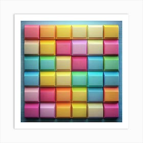 Colorful Rectangular Shapes On A Blue Background Art Print