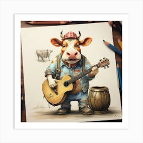 Cow Playing Guitar 5 Art Print