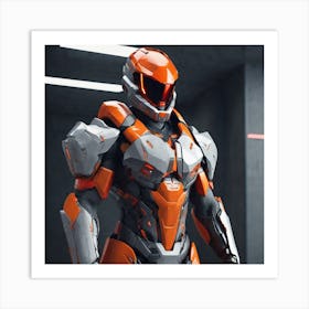 A Futuristic Warrior Stands Tall, His Gleaming Suit And Orange Visor Commanding Attention 10 Art Print