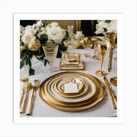 Gold Wedding Table Setting Art Print