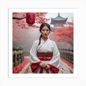 Asian Woman In Red Kimono 1 Art Print