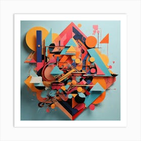 A dynamic abstract artwork with bold geometric shapes, vibrant colors, and intricate patterns. The composition should have a modern, minimalistic feel with a focus on symmetry and contrast 1 Art Print