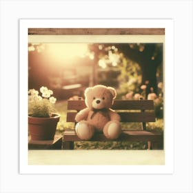 Teddy Bear Sitting On A Bench Art Print