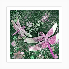 Dragonflies -Magenta Art Print