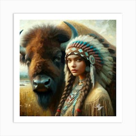 Native American Woman With Buffalo 3 Copy Art Print