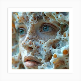 Woman'S Face Covered In Bubbles Art Print