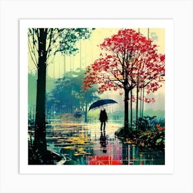 Rainy Day In The Park 2 Art Print