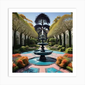 Fountain In The Garden Art Print