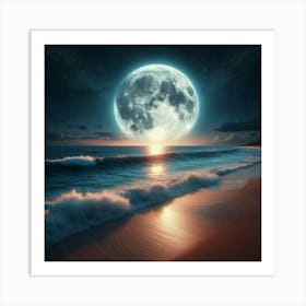 Full Moon On The Beach 1 Art Print