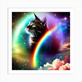 Rainbow cosmic Cat Art Print