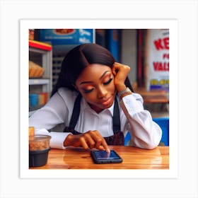 Nigerian Girl Using her Phone Art Print