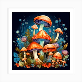 Mushrooms And Flowers 8 Art Print