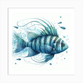 Sea Fish In Motion, Sea Fish Watercolour Art Print 1 Art Print