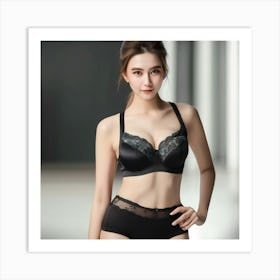 Woman In Black Lingerie Art Print