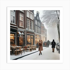 Amsterdam Chavez, winter, christmas snowfall.Winter In Amsterdam 1 Art Print