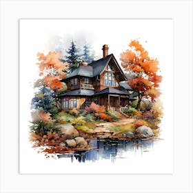 Watercolor House In Autumn Art Print