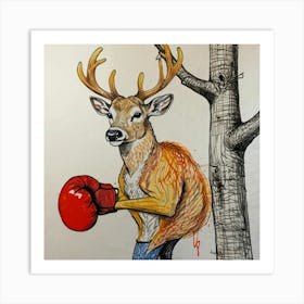 Boxing Deer 2 Art Print