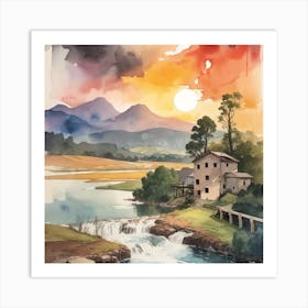 Sunset At The Mill Art Print