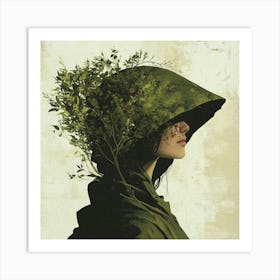 Woman With Plants On Her Head Art Print