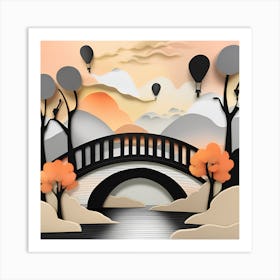 3D Paper Art Textured Landscape Orange Art Print