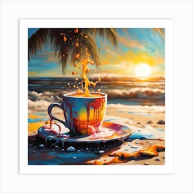 A Cup Of Coffee Lounging On A Sunlit Beach Art Print