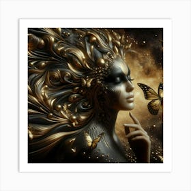 Woman With Butterflies 2 Art Print