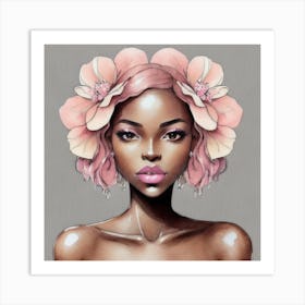 Black Woman With Flowers Art Print