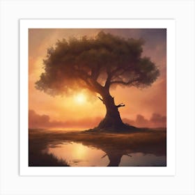 Lone Tree At Sunset 1 Art Print