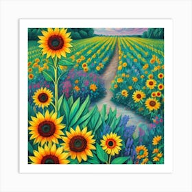 Farm Garden With Sunflowers Art Print 4 Art Print